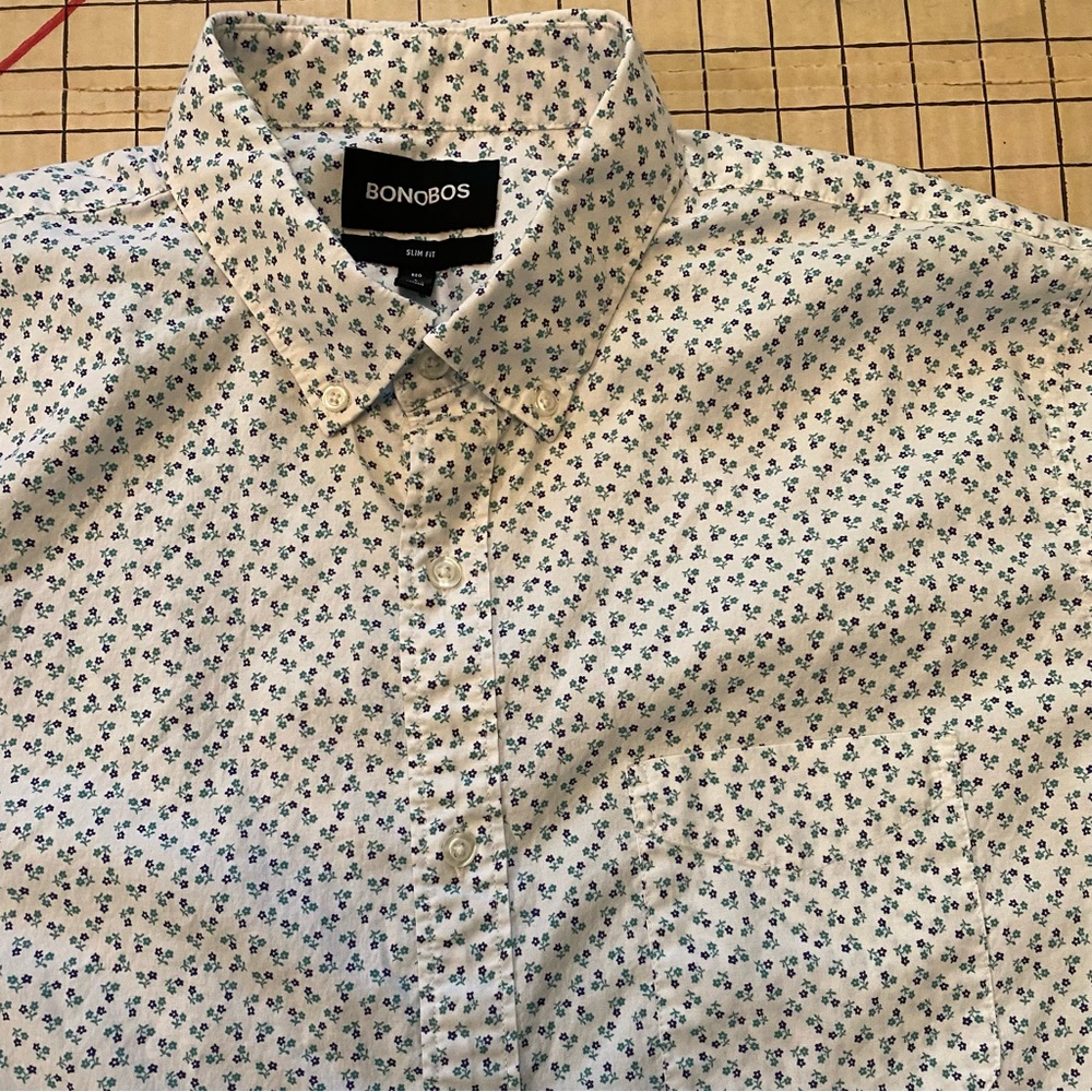 Bonobos Men's White Floral Shirt, Size L Slim Fit